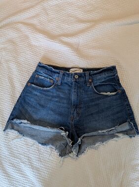 Abercrombie & Fitch Dark Blue Distressed Denim Shorts